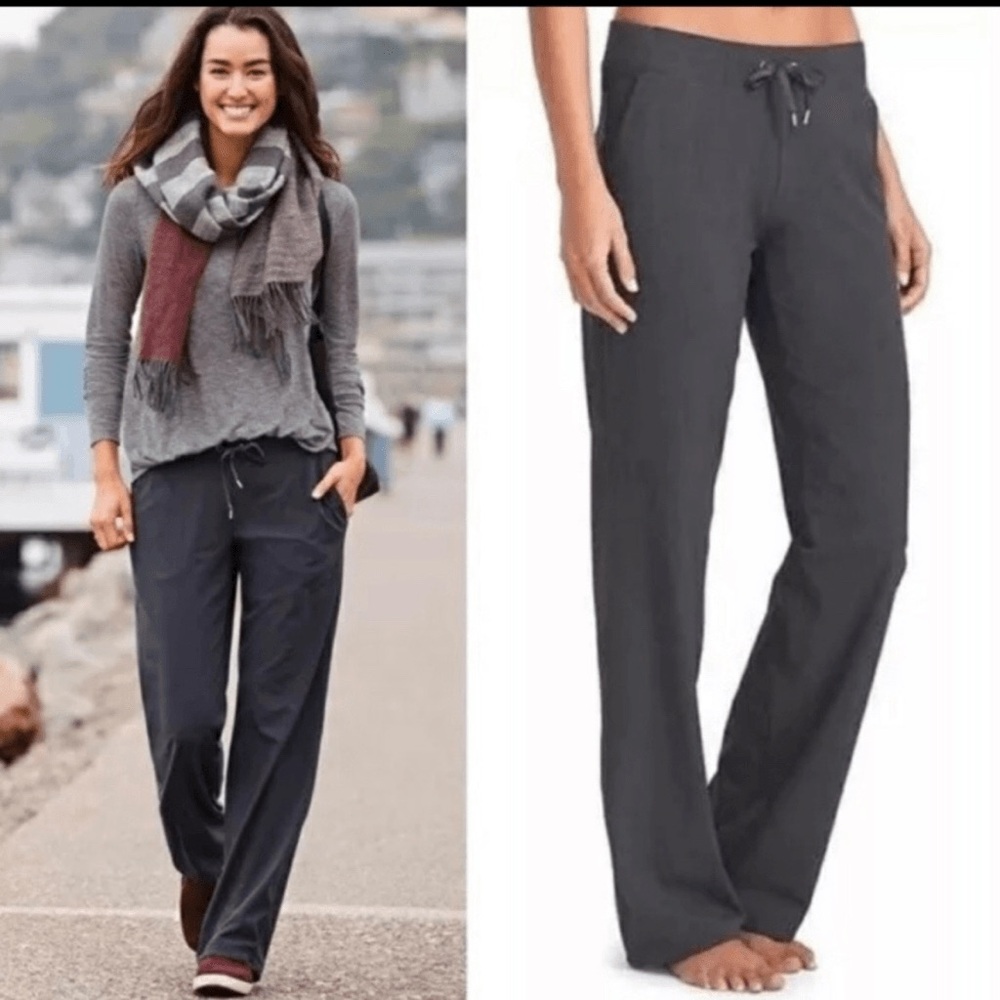 ATHLETA Charcoal Ribbed Pinstripe Wide-leg Pants - Size 10